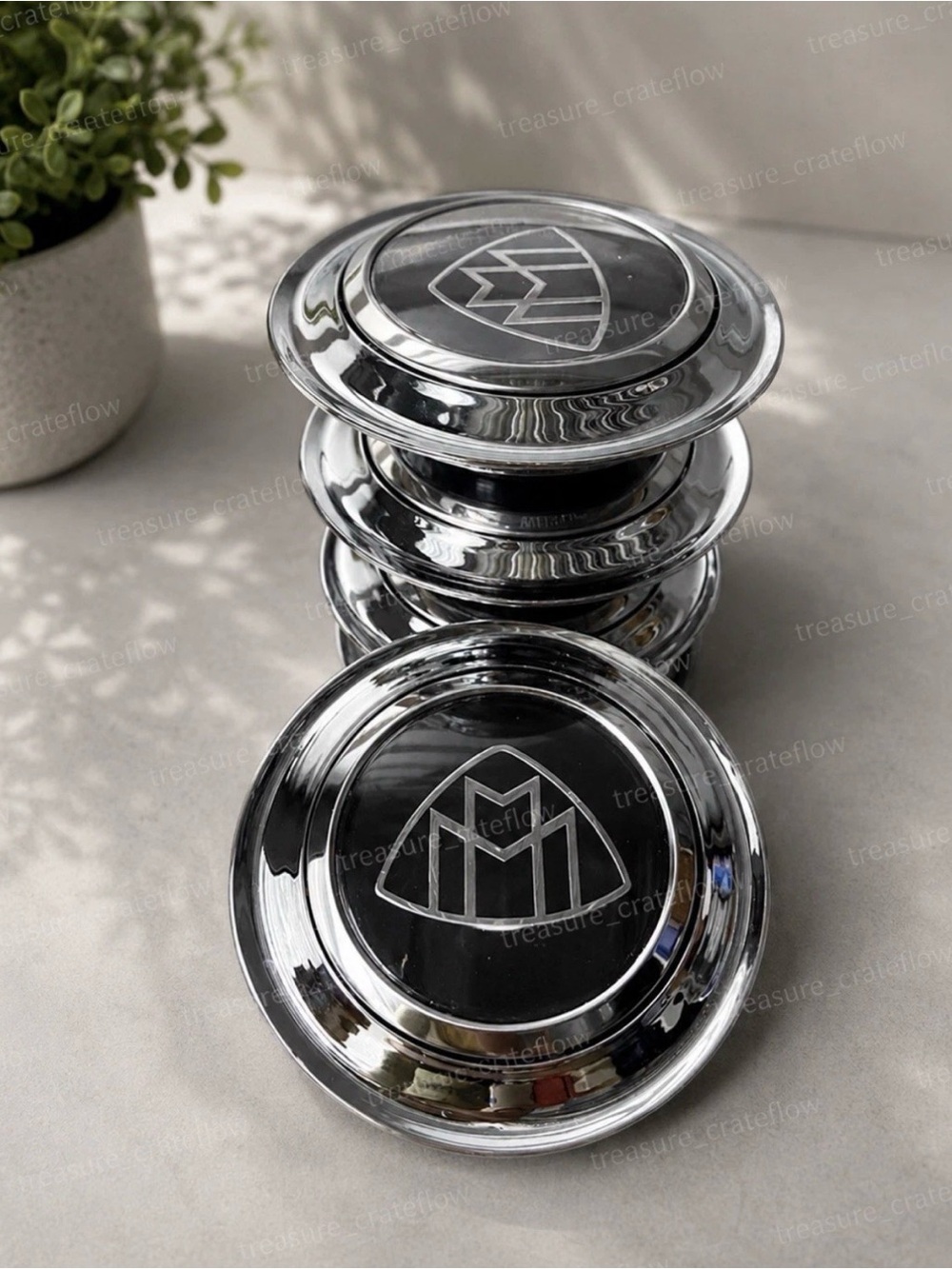 4pcs Mercedes Benz Maybach Silver Chrome Spin Floating Center Caps 145mm Spin